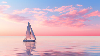 A long shot of sailing boat on clean pastel