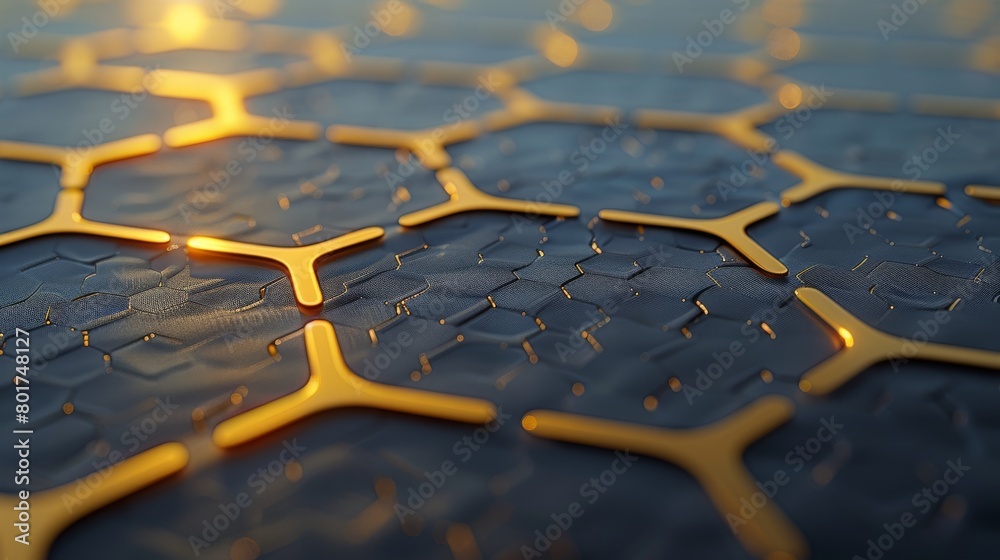 Wall mural macro shot of golden hexagon structure representing futuristic energy concept, concept of renewable  - Wall murals