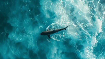 Obraz premium Ocean Majesty: Aerial Photography of a Shark Freely Swimming in Clear Waters