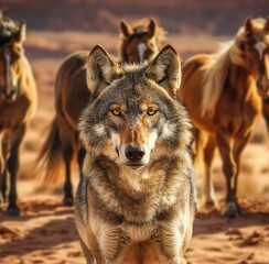 Obraz premium Arabian Wolf Canis Lupus Arabs Staring on the Camera
