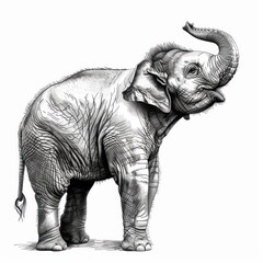 elephant draw line design, black and white, white background