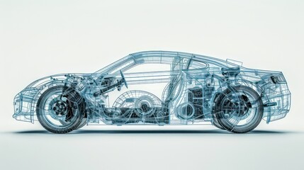 car complex mechanical structure, x-ray perspective transparency