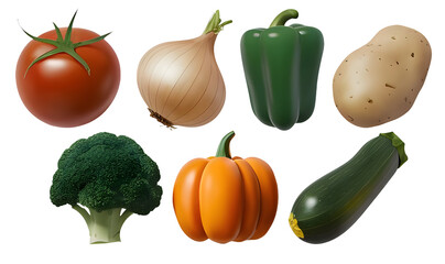 Set of 3d vegetables on a transparent background, png
