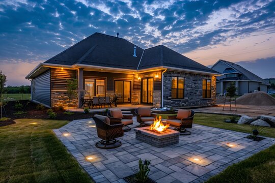 Fire-lit Evening at a Stylish Patio with Luxury Amenities, Dream Home Feature