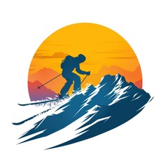 man skiing on the mountain,  logo design, white background
