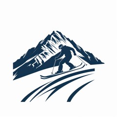 man skiing on the mountain,  logo design, white background
