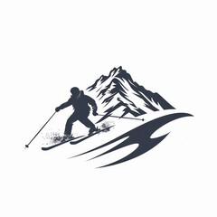 man skiing on the mountain,  logo design, white background
 - obrazy, fototapety, plakaty