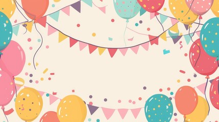 A vibrant celebration background with balloons and confetti