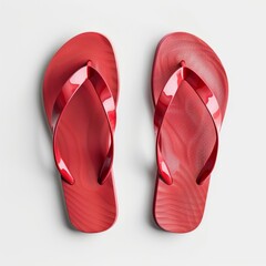 White flip flops isolated on red background.