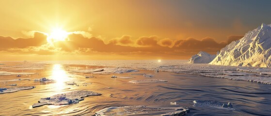 sun in a beach on north pole - obrazy, fototapety, plakaty