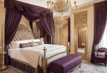 Interior of stylish room with big bed 
