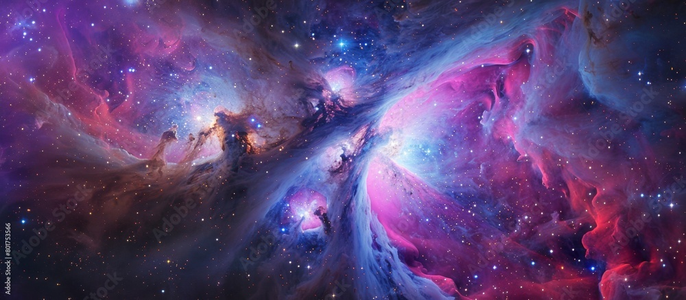 Wall mural vivid and vibrant nebula displaying a range of colors including blue and purple, dotted with shining