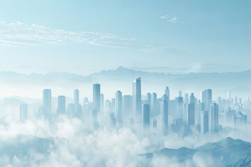 Fototapeta premium Illustrations of city buildings and distant mountains