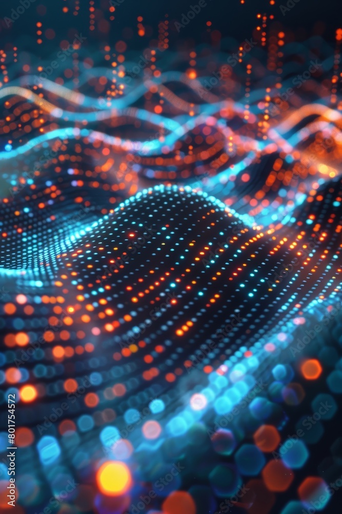 Poster visualizing musical tones. futuristic tech backdrop. ai innovation. scientific setting. data visuali