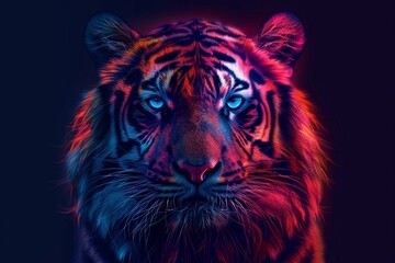 A tiger drawing featuring vibrant colors, abstract design, and pop art style, set against a dark backdrop created using AI technology.