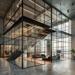 modern office with glass and steel windows