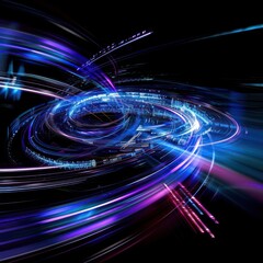  holographic dynamic perspective, blue lights reflecting, black background