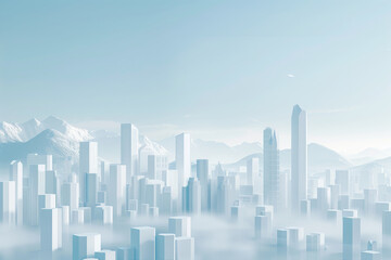 Obraz premium Illustrations of city buildings and distant mountains