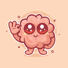 smiling brain organ character mascot with ok sign hand gesture isolated cartoon