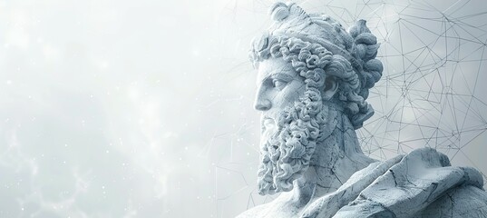 Ancient Greek philosopher stature with copy space background. Wisdom history education. Generative AI technology.	
