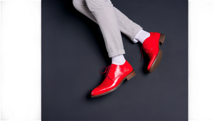  A pair of men's feet in red shoes on a transparent background