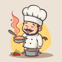 chef is cooking, funny cartoon drawing