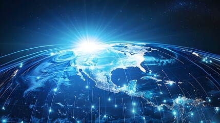 Global network digital map concept and connected cyber technology background.