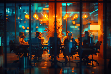 Evening Business Meeting in Modern Urban Office