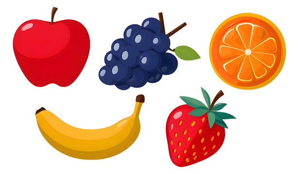 Set of 2d fruit icons on a transparent background, png