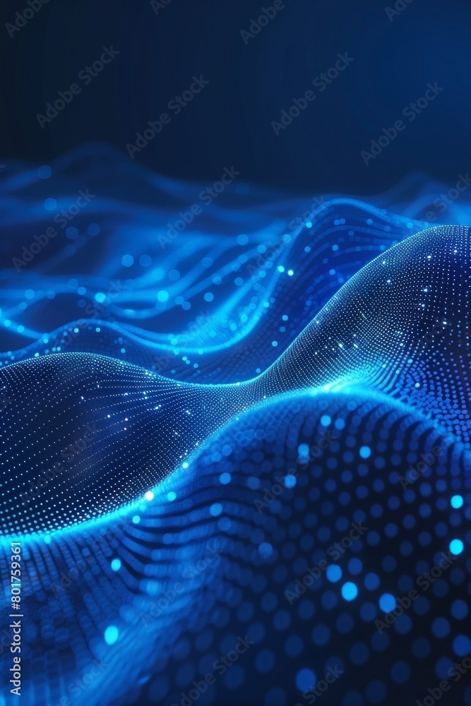Poster digital technology design featuring abstract blue background with dynamic dots and lines. a futurist