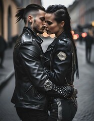 Portrait of punk couple in the street