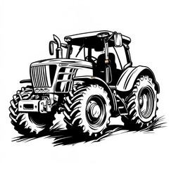 farm tractor, black and white silhouette logo design isolated on a white background 