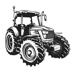 Obraz premium farm tractor, black and white silhouette logo design isolated on a white background 