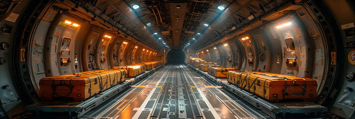 inside of a factory,
Aircraft Conveyor Loading Wooden Coffins for Sol  - obrazy, fototapety, plakaty
