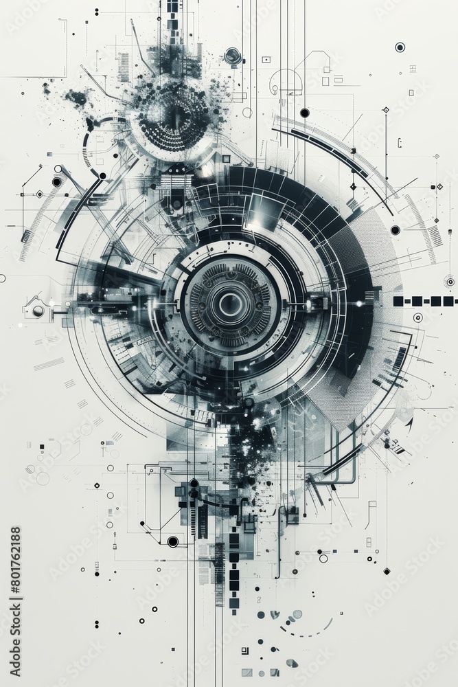 Poster abstract geometric patterns in a futuristic design are a distinctive feature of modern technology.