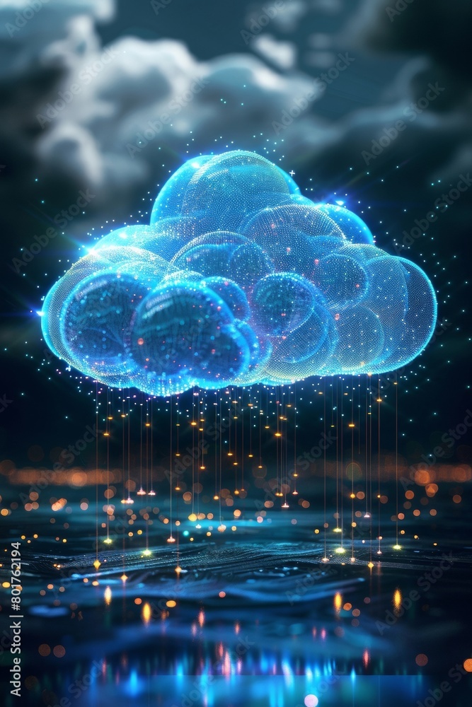 Poster modern blue cloud with pixelated digital transformation abstract technology backdrop. ai and data an
