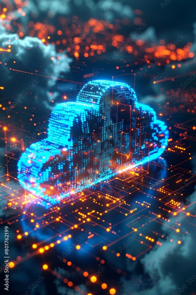 Poster modern blue cloud with pixelated digital transformation abstract technology backdrop. ai and data an
