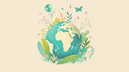 globe light green pastel color, earth day concept, pastel light colors