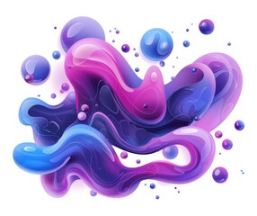 elegant abstract purple and blue shapes with bubbles on a white background