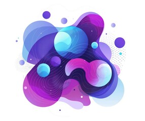 elegant abstract purple and blue shapes with bubbles on a white background