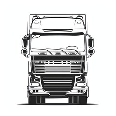 truck simple black outline design, front view on white background