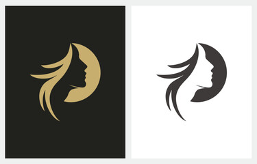 Woman Hair Beauty  Salon Gold logo design vector icon