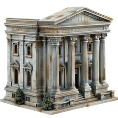 old bank marble building,  greek style architecture, isolated white background