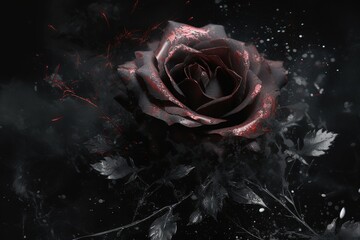 a rose with red and black feathers on it