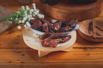 Dates and pure drinking water is consume to end Ramadan fast. Breaking Ramadan fast at Iftar.