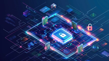 Cyber ​​security and data protection, internet network security, protect business and financial transaction data from cyber attack