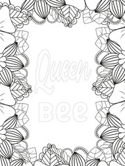Quotes Flower Coloring Page Beautiful black and white illustration for adult coloring book