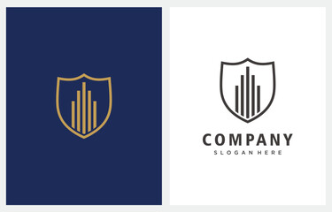 Building Shield Line Art Gold Logo Design Icon