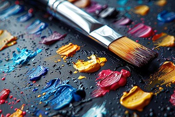 Obraz premium Paint, art, brush, palette, paintbrush, painting, artist, Vibrant Oil Painting