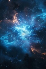 Fototapeta premium Exploding cosmic blue star in the vastness of outer space